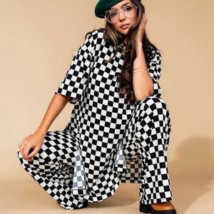 Dressed in LALA Black and White Checkered Jumpsuit